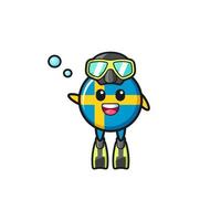 the sweden flag diver cartoon character vector