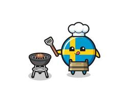 Chef de barbacoa con bandera de Suecia con parrilla vector