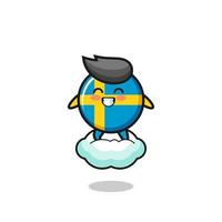 cute sweden flag illustration riding a floating cloud vector