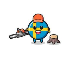 sweden flag lumberjack character holding a chainsaw vector