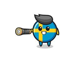 sweden flag mascot holding flashlight vector