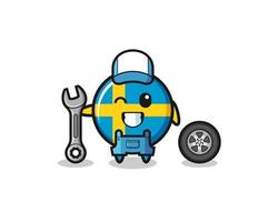 the sweden flag character as a mechanic mascot vector