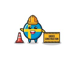 illustration of sweden flag with under construction banner vector