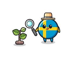 cute sweden flag herbalist researching a plants vector