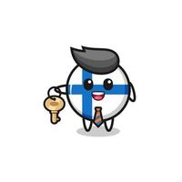 linda bandera de finlandia como mascota de un agente inmobiliario vector