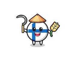 bandera de finlandia, agricultor asiático, tenencia, arroz vector