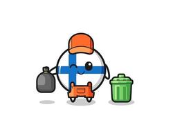 the mascot of cute finland flag as garbage collector vector