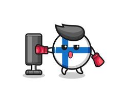 finland flag boxer cartoon doing training with punching bag vector