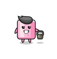 marshmallow mascot lifting kettlebell in the gym vector