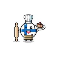 finland flag as pastry chef mascot hold rolling pin vector