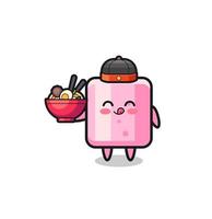 marshmallow as Chinese chef mascot holding a noodle bowl vector