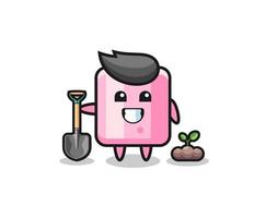 cute marshmallow cartoon is planting a tree seed vector