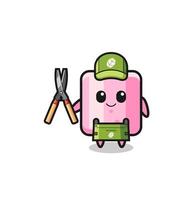 cute marshmallow as gardener mascot vector