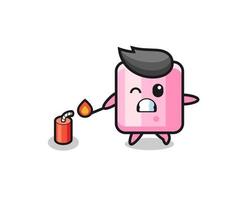 marshmallow mascot illustration playing firecracker vector
