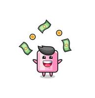 illustration of the marshmallow catching money falling from the sky vector