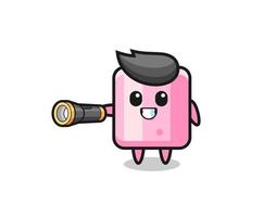 marshmallow mascot holding flashlight vector