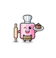 marshmallow as pastry chef mascot hold rolling pin vector