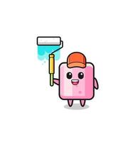 the marshmallow painter mascot with a paint roller vector
