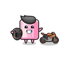 cute marshmallow cartoon as a motorcycle racer vector