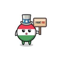 hungary flag cartoon as uncle Sam holding the banner I want you vector