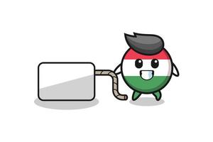 hungary flag cartoon is pulling a banner vector