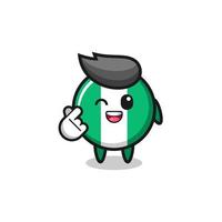 nigeria flag character doing Korean finger heart vector