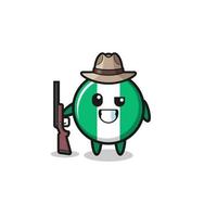 nigeria flag hunter mascot holding a gun vector