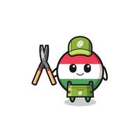 cute hungary flag as gardener mascot vector