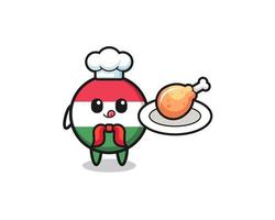 hungary flag fried chicken chef cartoon character vector