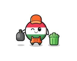 the mascot of cute hungary flag as garbage collector vector