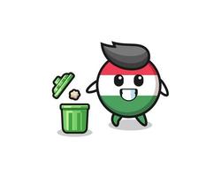 illustration of the hungary flag throwing garbage in the trash can vector