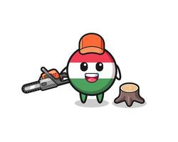 hungary flag lumberjack character holding a chainsaw vector