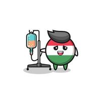 Lindo personaje de bandera de Hungría de pie con poste de infusión vector