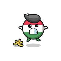 hungary flag cartoon is slip on a banana peel vector