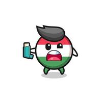hungary flag mascot having asthma while holding the inhaler vector