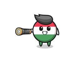 hungary flag mascot holding flashlight vector