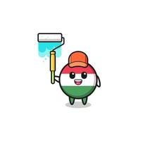 the hungary flag painter mascot with a paint roller vector