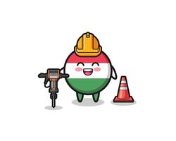 road worker mascot of hungary flag holding drill machine vector