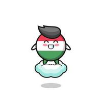 cute hungary flag illustration riding a floating cloud vector