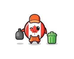 the mascot of cute canada flag as garbage collector vector