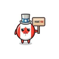 canada flag cartoon as uncle Sam holding the banner I want you vector