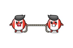 cute canada flag character is playing tug of war game vector