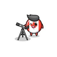 canada flag astronomer mascot with a modern telescope vector