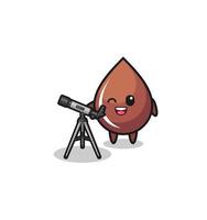 chocolate drop astronomer mascot with a modern telescope vector