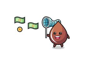 illustration of the chocolate drop catching flying money vector