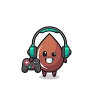 chocolate drop gamer mascot holding a game controller vector