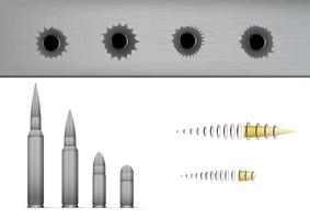 conjunto de balas y agujeros de bala. vector