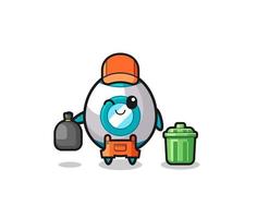 the mascot of cute rocket as garbage collector vector