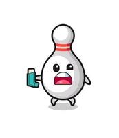 bowling pin mascot having asthma while holding the inhaler vector