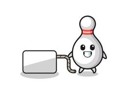 bowling pin cartoon is pulling a banner vector